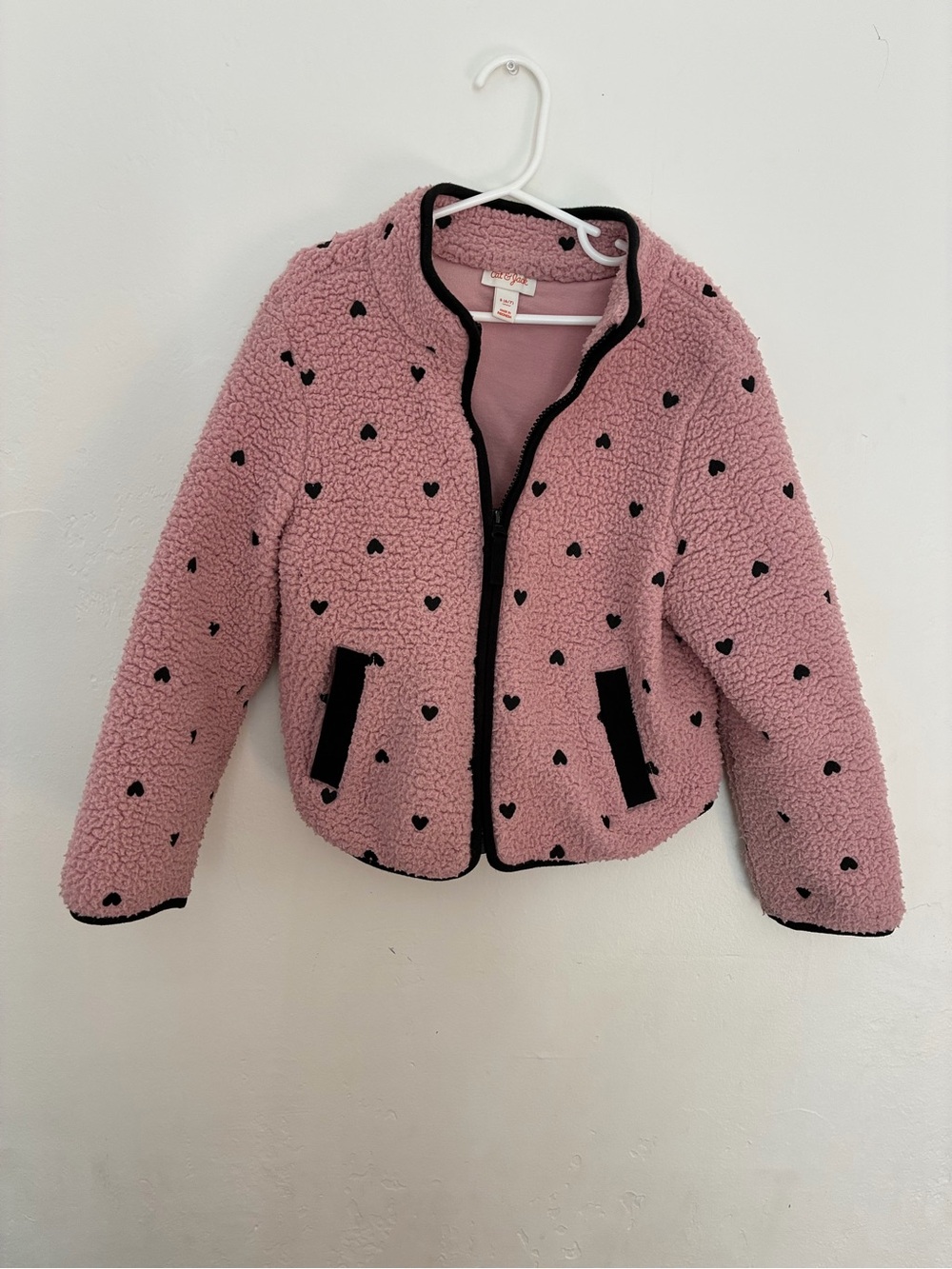 Cat & Jack Pink Sherpa Jacket with Black Heart Print